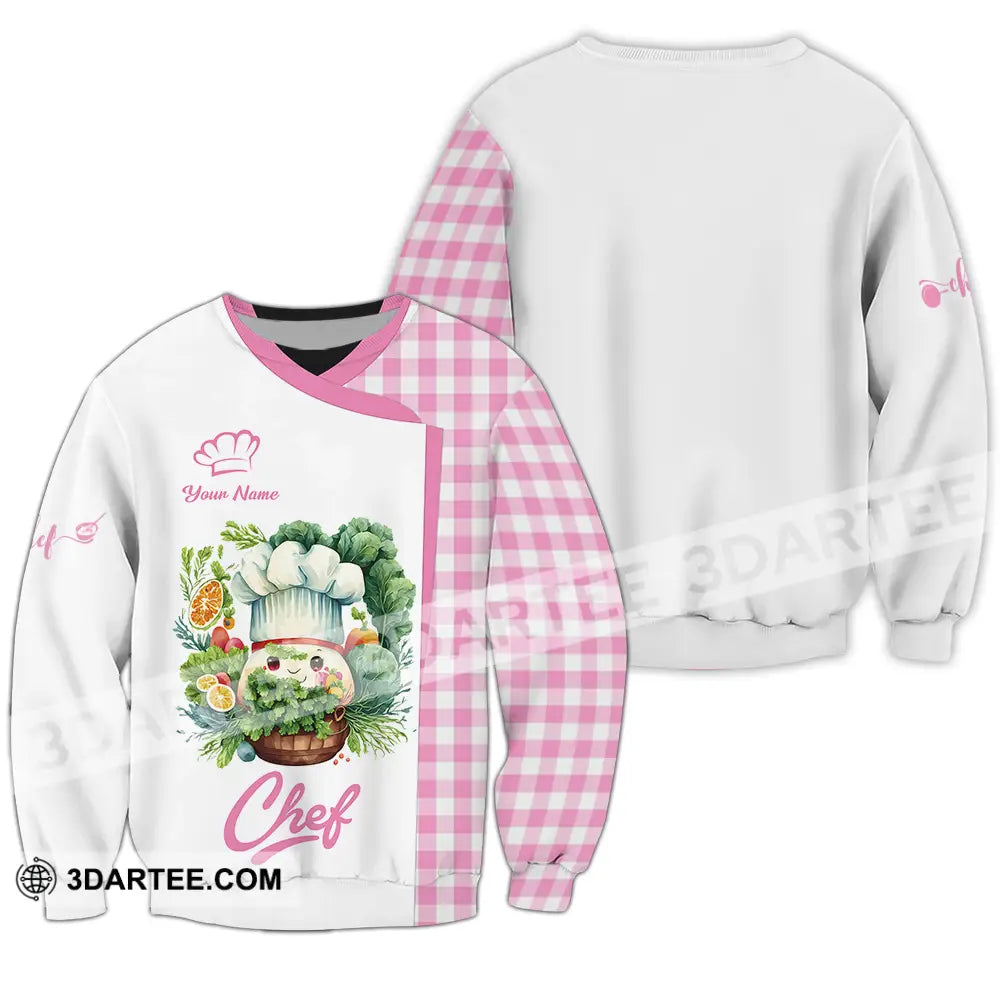 Unisex Shirt - Custom Name Cute Pink Chef Long Sleeve / S T-Shirt