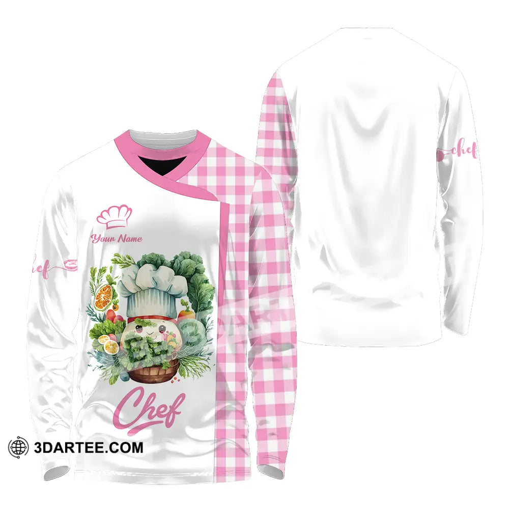 Unisex Shirt - Custom Name Cute Pink Chef Long Sleeve / S T-Shirt