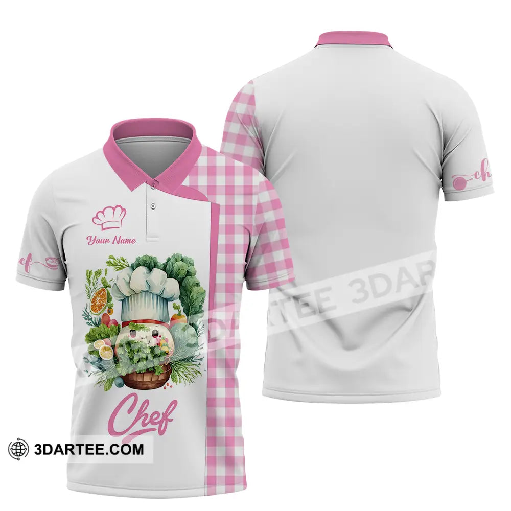 Unisex Shirt - Custom Name Cute Pink Chef Polo / S T-Shirt