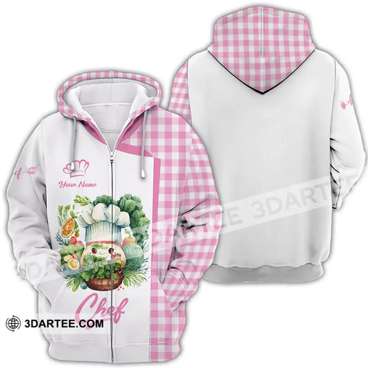 Unisex Shirt - Custom Name Cute Pink Chef Zipper Hoodie / S T-Shirt