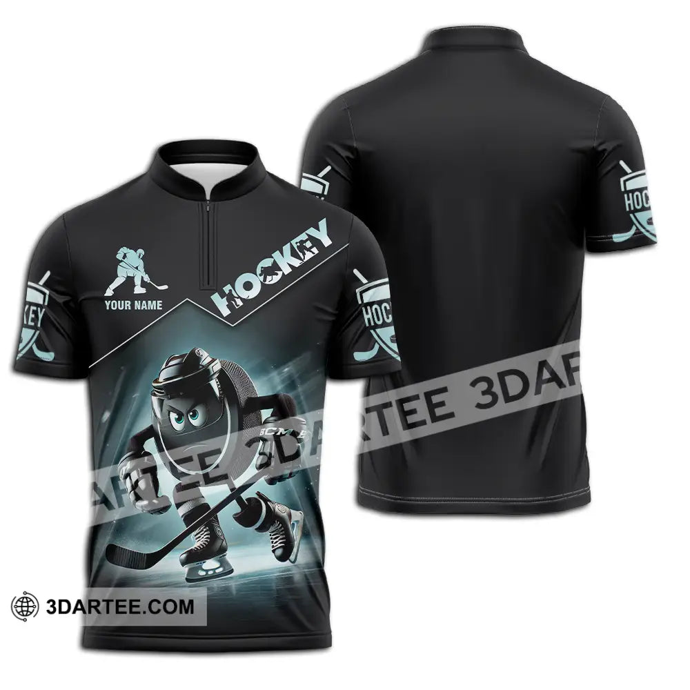 Unisex Shirt - Custom Name Dark Hockey Zipper Polo / S T-Shirt