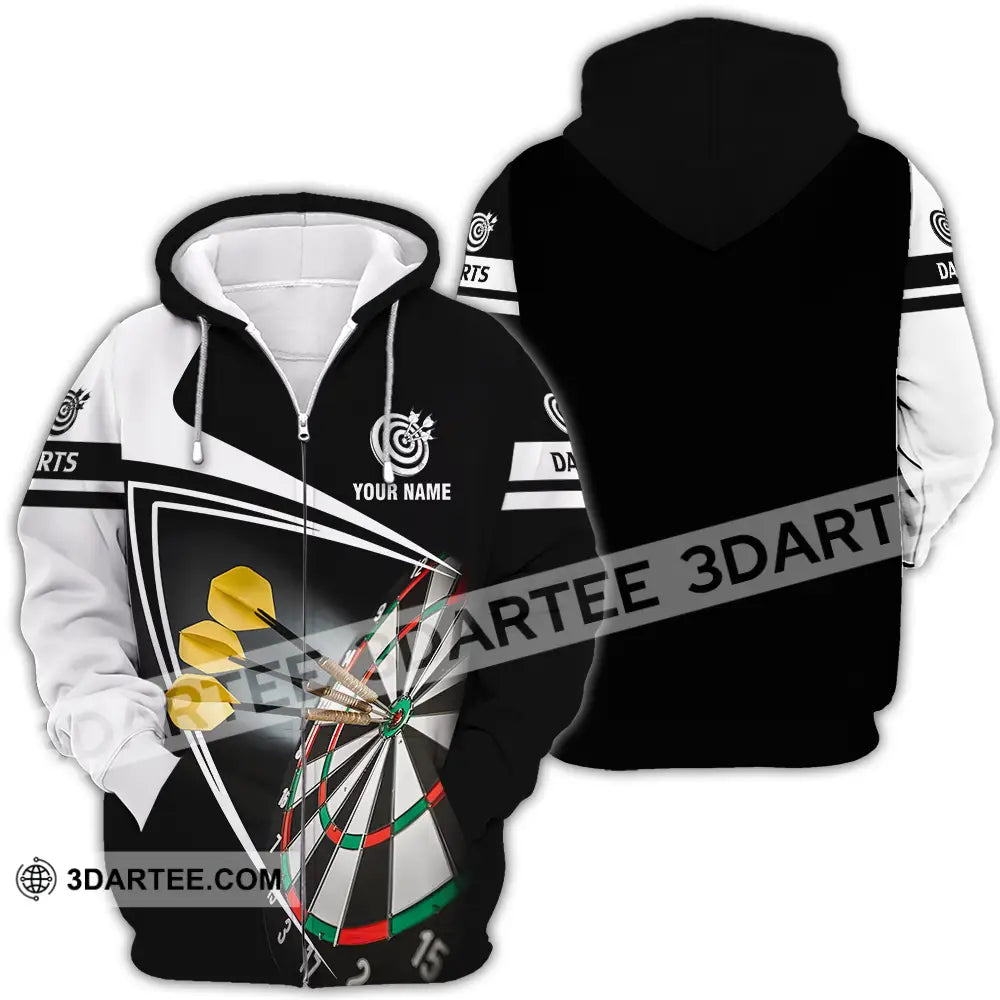 Unisex Shirt - Custom Name Darts Black And White Zipper Hoodie / S T-Shirt