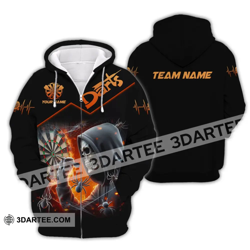 Unisex Shirt Custom Name Darts Dart Player T-Shirt Long Sleeve Polo Zipper Hoodie / S