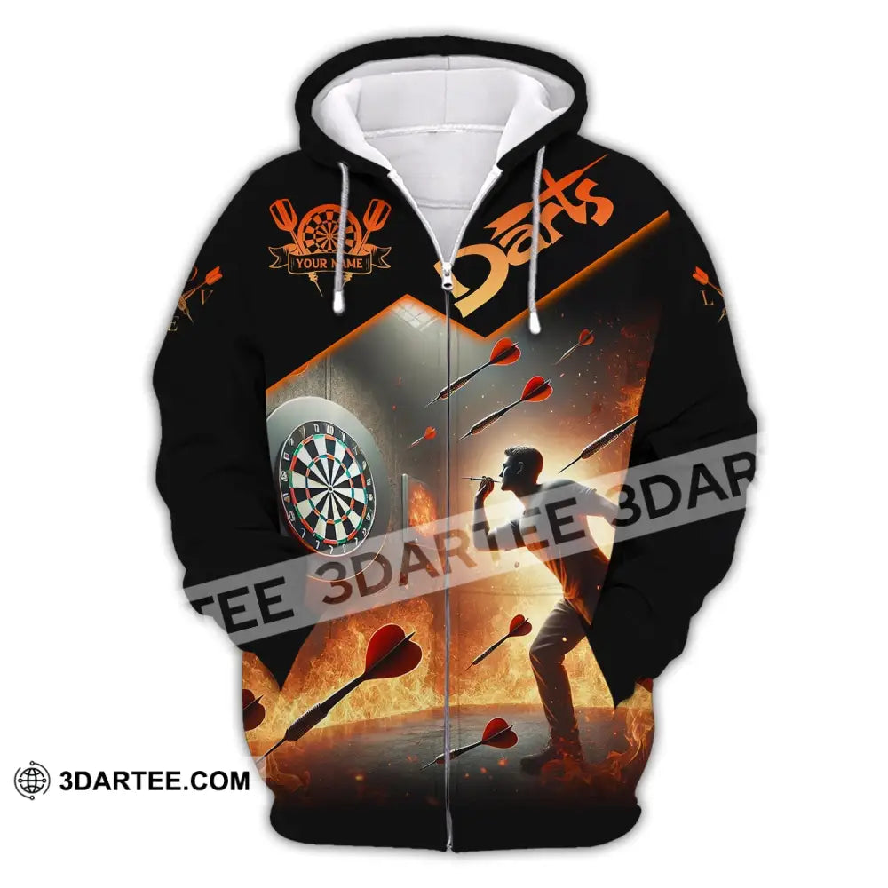 Unisex Shirt Custom Name Darts Dart Player T-Shirt Long Sleeve Polo Zipper Hoodie / S