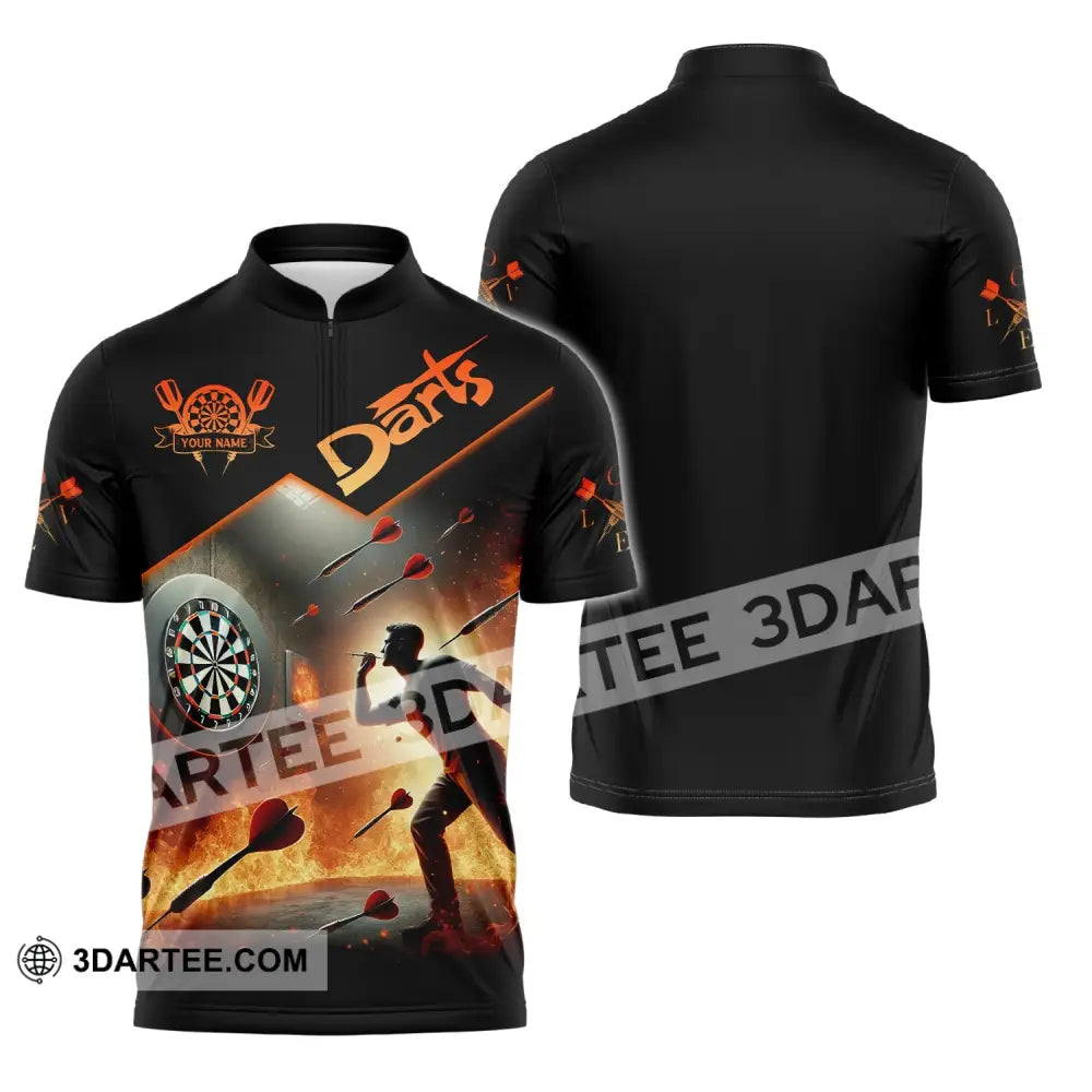 Unisex Shirt Custom Name Darts Dart Player T-Shirt Long Sleeve Polo Zipper / S