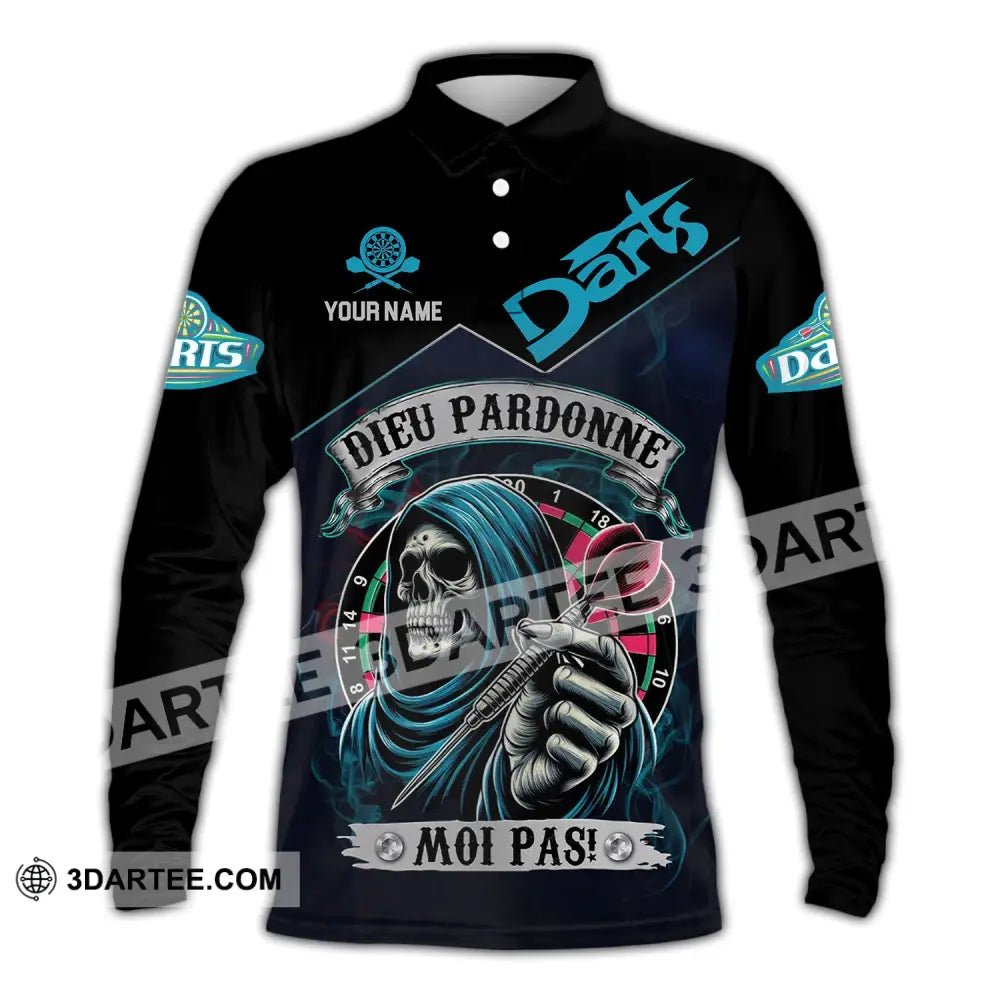 Unisex Shirt - Custom Name Darts Dieu Pardonne Moi Pas Long Sleeve Polo / S T-Shirt