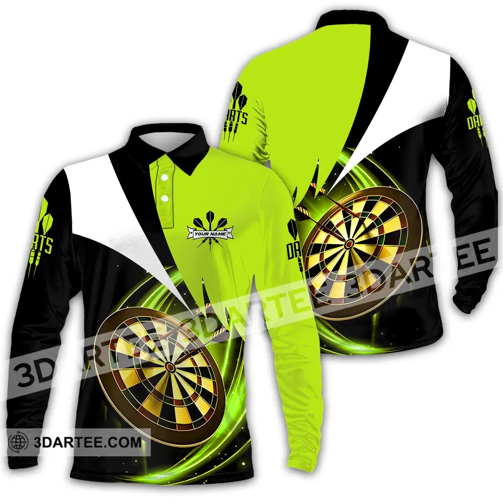 Unisex Shirt - Custom Name Darts Neon Long Sleeve Polo / S T-Shirt