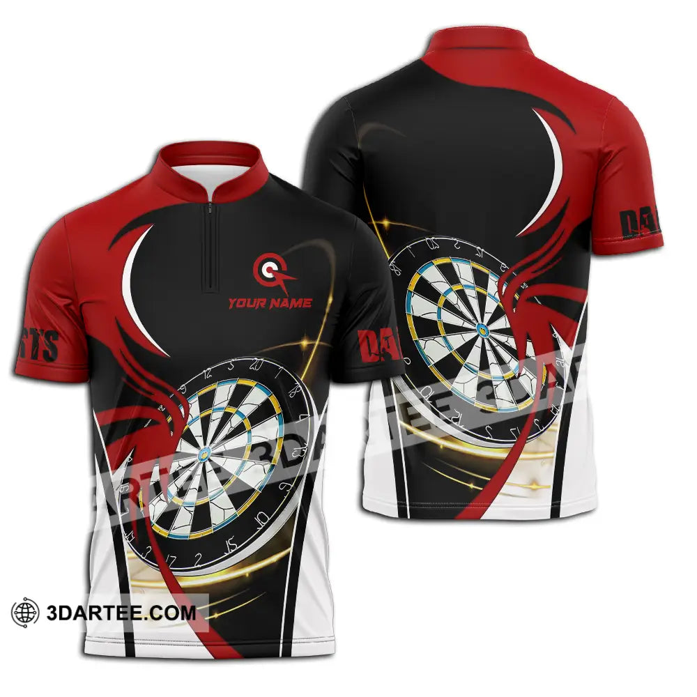 Unisex Shirt - Custom Name Darts Red Black White Zipper Polo / S T-Shirt