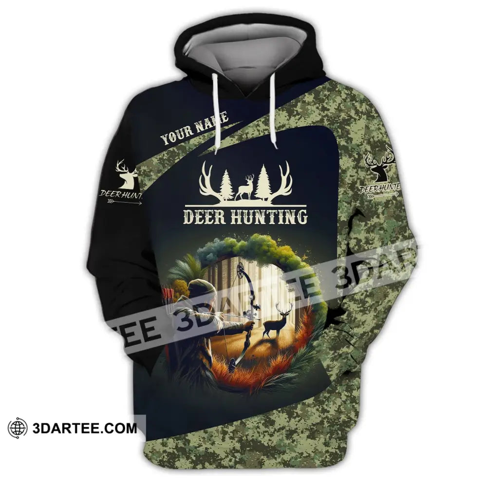 Unisex Shirt Custom Name Deer Hunter Hunting Polo Long Sleeve Animal T-Shirt Hoodie / S