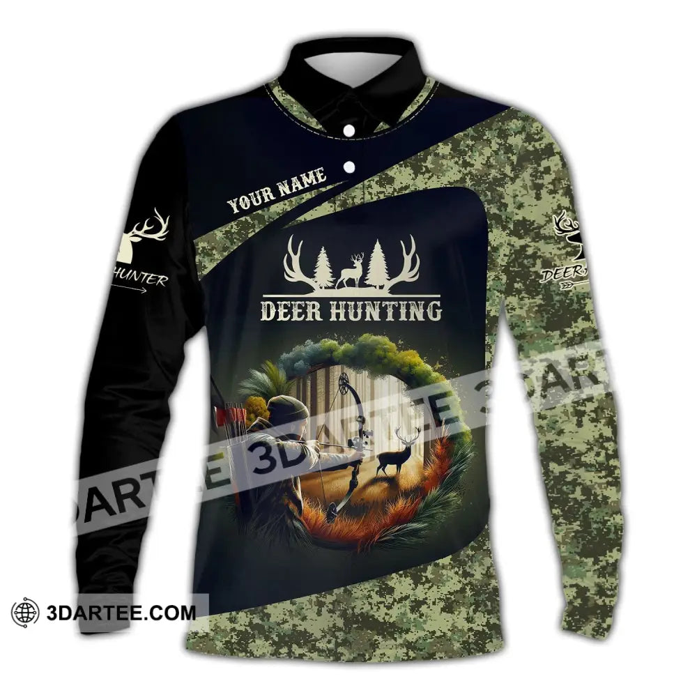 Unisex Shirt Custom Name Deer Hunter Hunting Polo Long Sleeve Animal T-Shirt / S