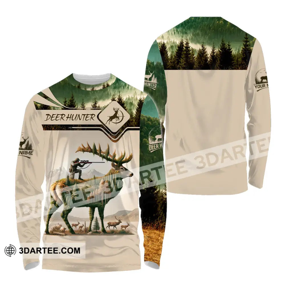 Unisex Shirt Custom Name Deer Hunter Hunting Polo Long Sleeve Animal T-Shirt / S T-Shirt