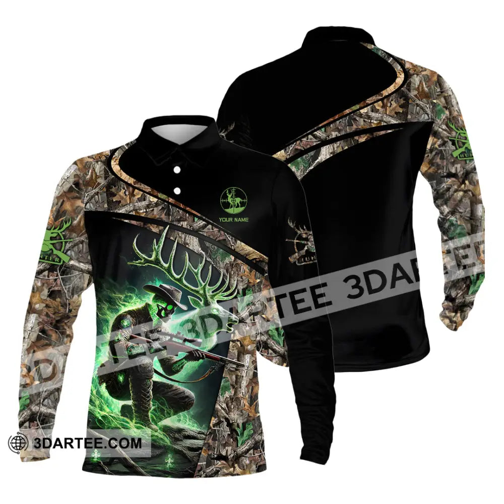 Unisex Shirt Custom Name Deer Hunting Hunter Gift Long Sleeve Polo / S T-Shirt