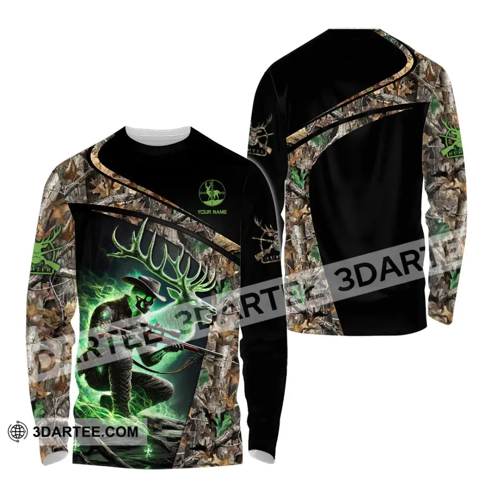 Unisex Shirt Custom Name Deer Hunting Hunter Gift Long Sleeve / S T-Shirt