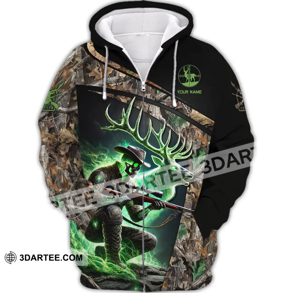 Unisex Shirt Custom Name Deer Hunting Hunter Gift Zipper Hoodie / S T-Shirt