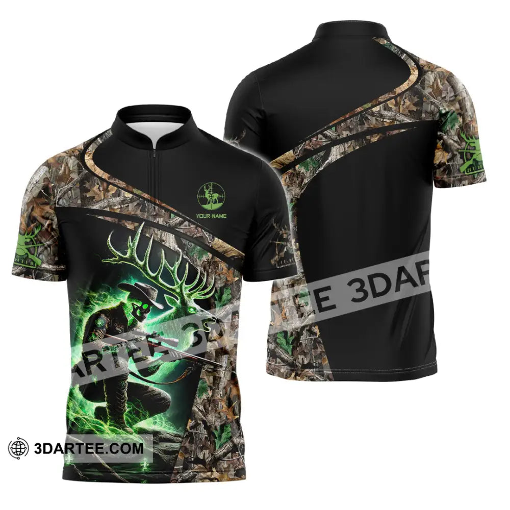 Unisex Shirt Custom Name Deer Hunting Hunter Gift Zipper Polo / S T-Shirt