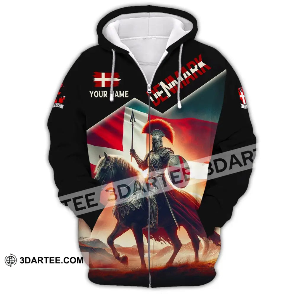 Unisex Shirt Custom Name Denmark Polo Long Sleeve T-Shirt For Danish Zipper Hoodie / S