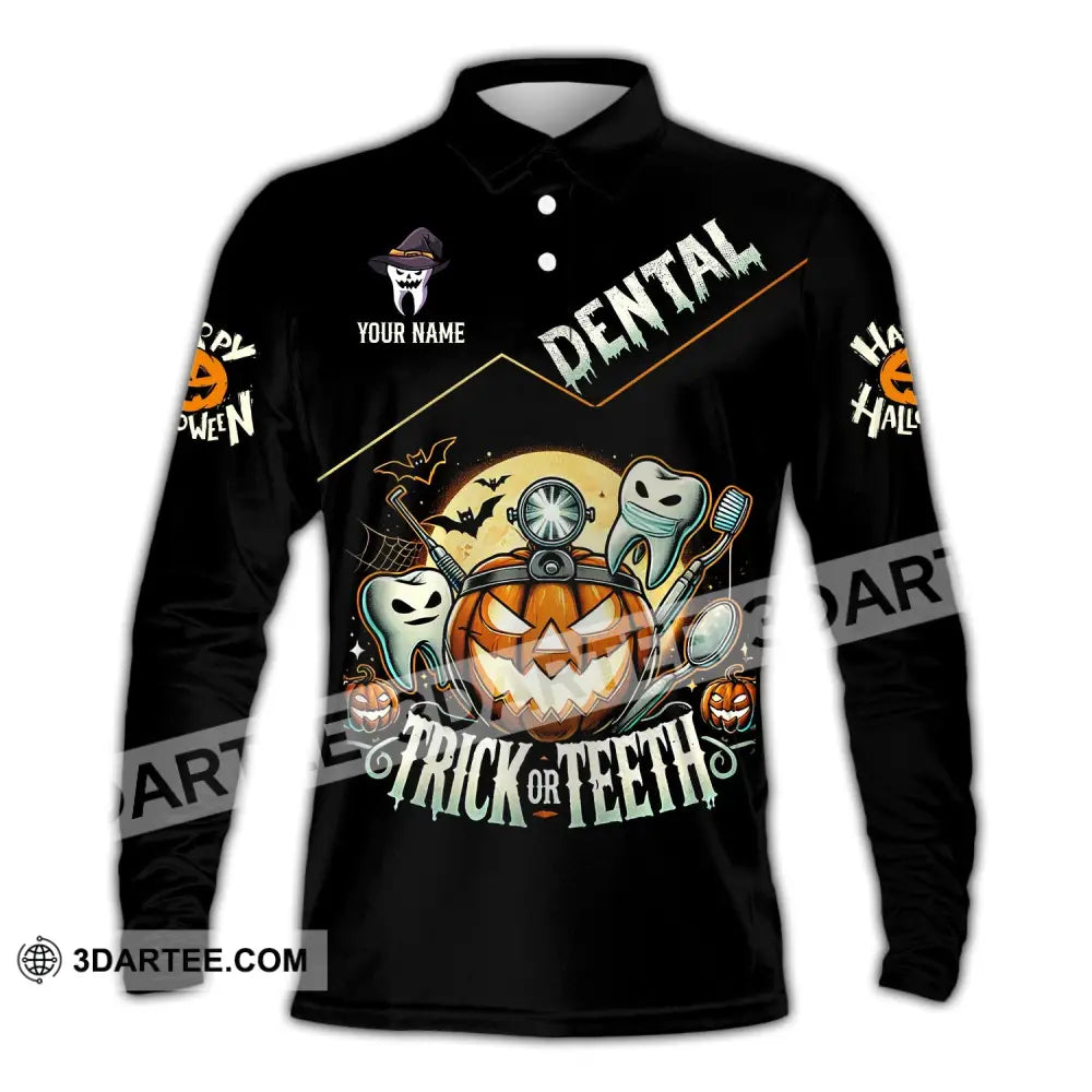 Unisex Shirt Custom Name Dentist Dental Halloween T-Shirt Gift For Long Sleeve Polo / S T-Shirt