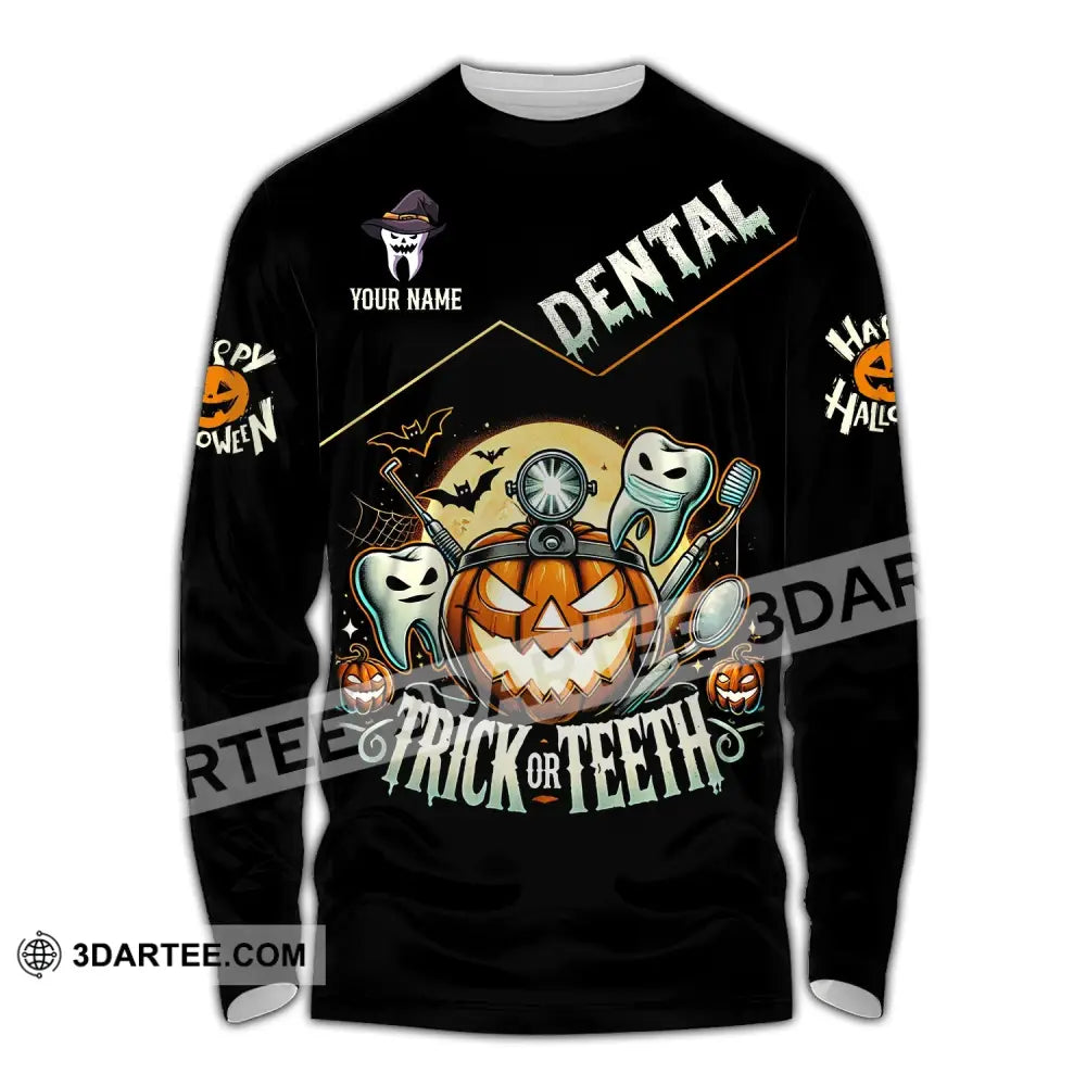 Unisex Shirt Custom Name Dentist Dental Halloween T-Shirt Gift For Long Sleeve / S T-Shirt