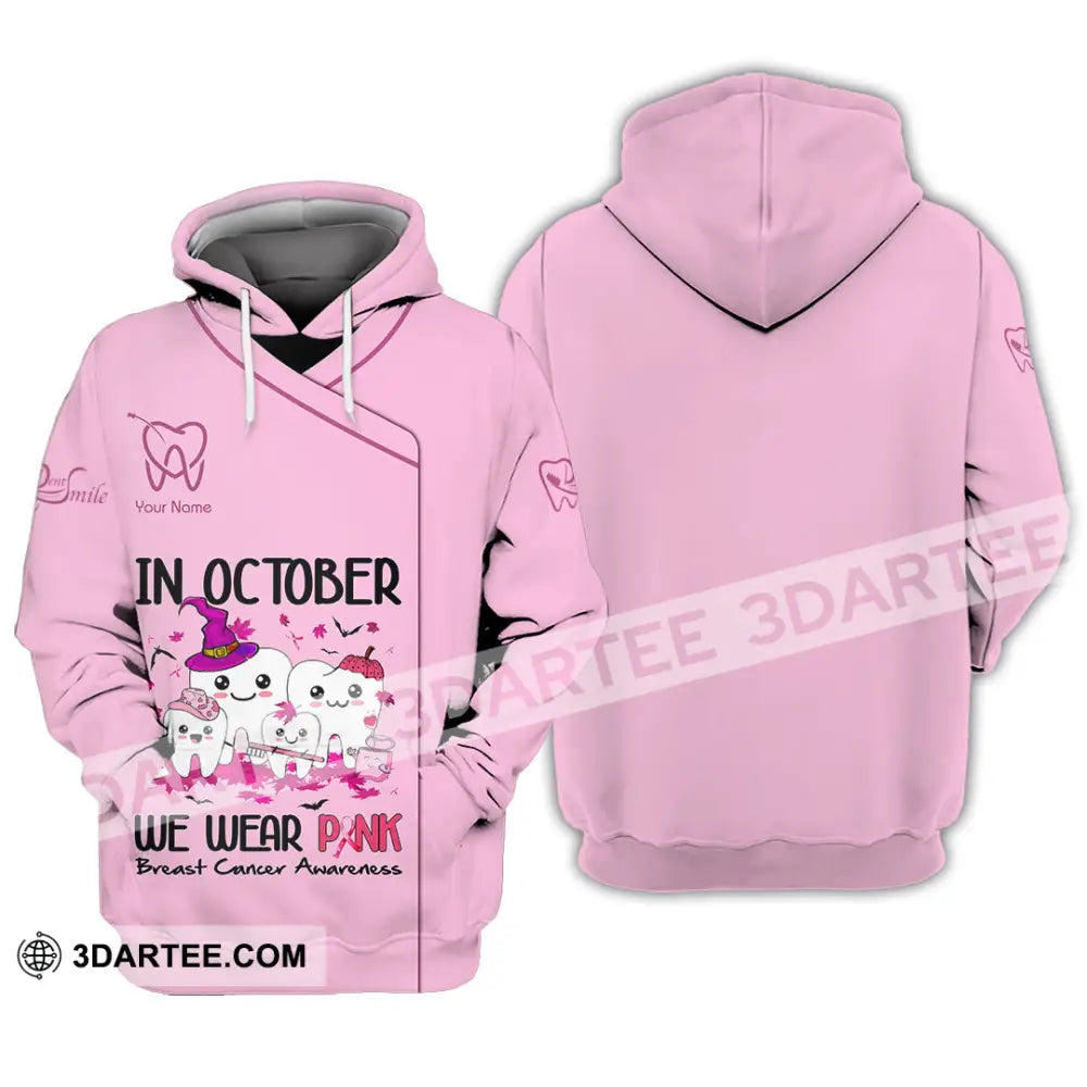 Unisex Shirt Custom Name Dentist Dental T-Shirt Breast Cancer Awareness Hoodie / S T-Shirt