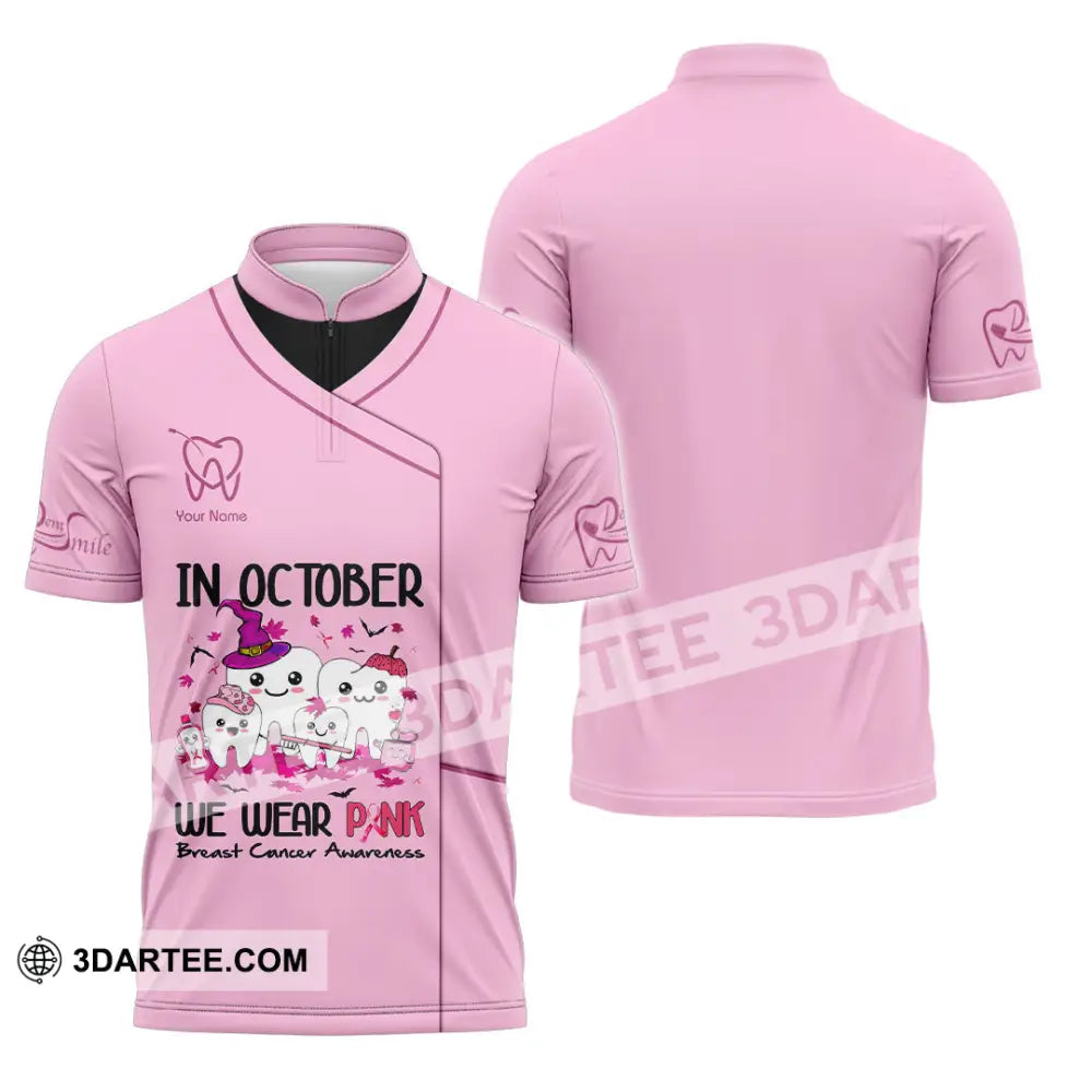 Unisex Shirt Custom Name Dentist Dental T-Shirt Breast Cancer Awareness Zipper Polo / S T-Shirt