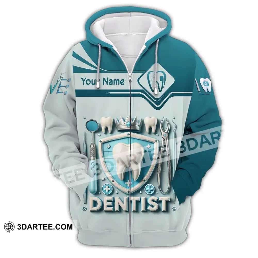 Unisex Shirt Custom Name Dentist Dental T-Shirt Gift For Zipper Hoodie / S T-Shirt