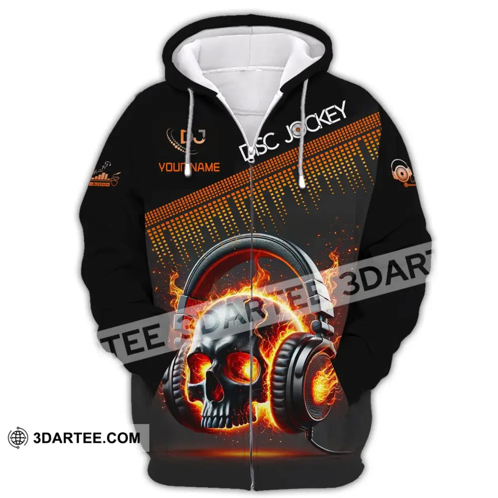 Unisex Shirt Custom Name Disc Jockey Dj Skull Hoodie Polo Long Sleeve Gift For Zipper / S T-Shirt