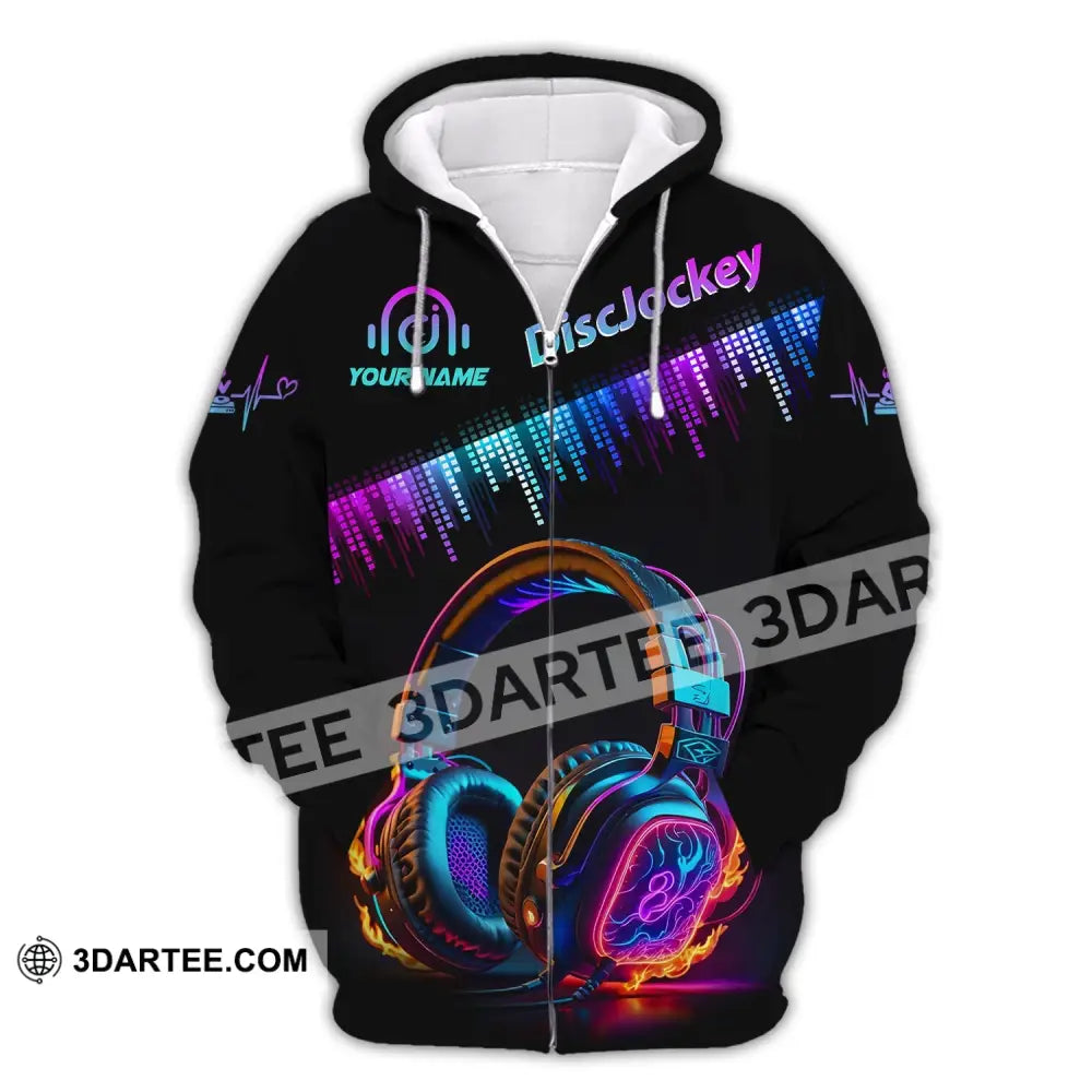 Unisex Shirt Custom Name Disc Jockey T-Shirt Music Lover Gift Dj Hoodie Zipper / S