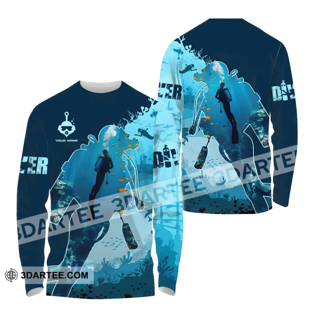 Unisex Shirt Custom Name Diver Diving Gift Long Sleeve / S T-Shirt