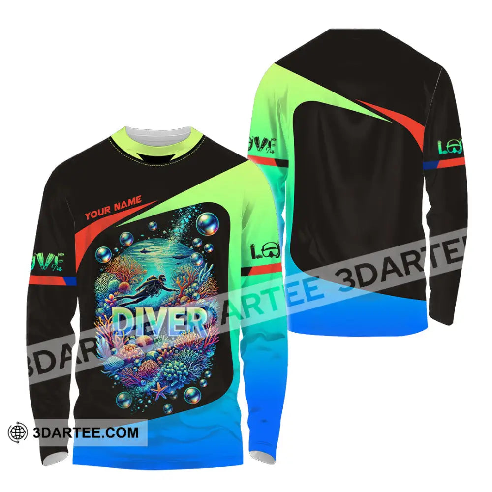 Unisex Shirt Custom Name Diving Diver Gift Long Sleeve / S T-Shirt