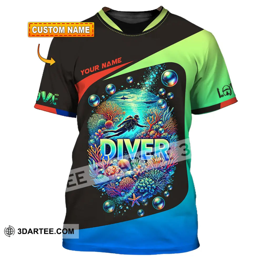 Unisex Shirt Custom Name Diving Diver Gift T-Shirt