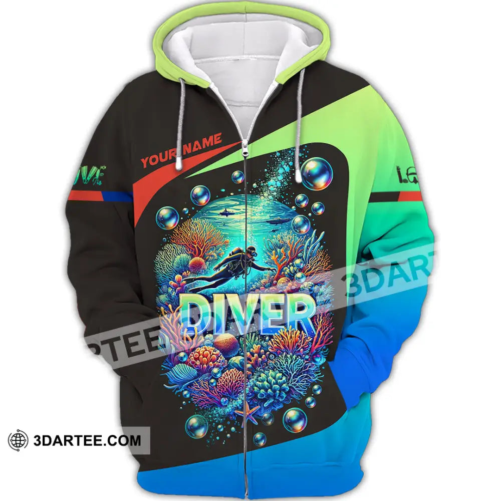 Unisex Shirt Custom Name Diving Diver Gift Zipper Hoodie / S T-Shirt