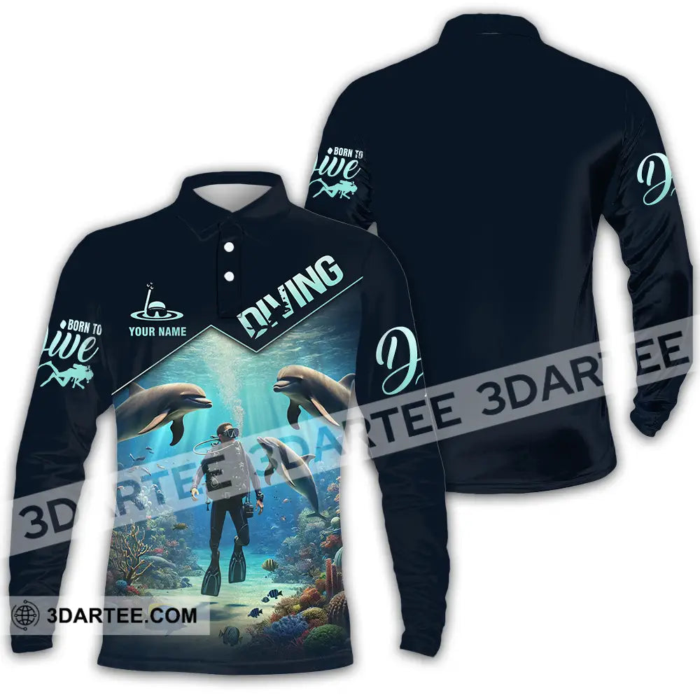 Unisex Shirt - Custom Name Diving Long Sleeve Polo / S T-Shirt