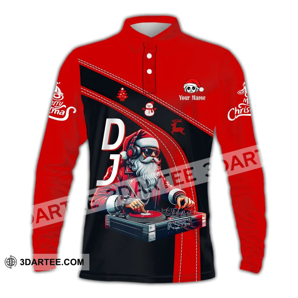 Unisex Shirt - Custom Name Dj Santa Long Sleeve Polo / S T-Shirt