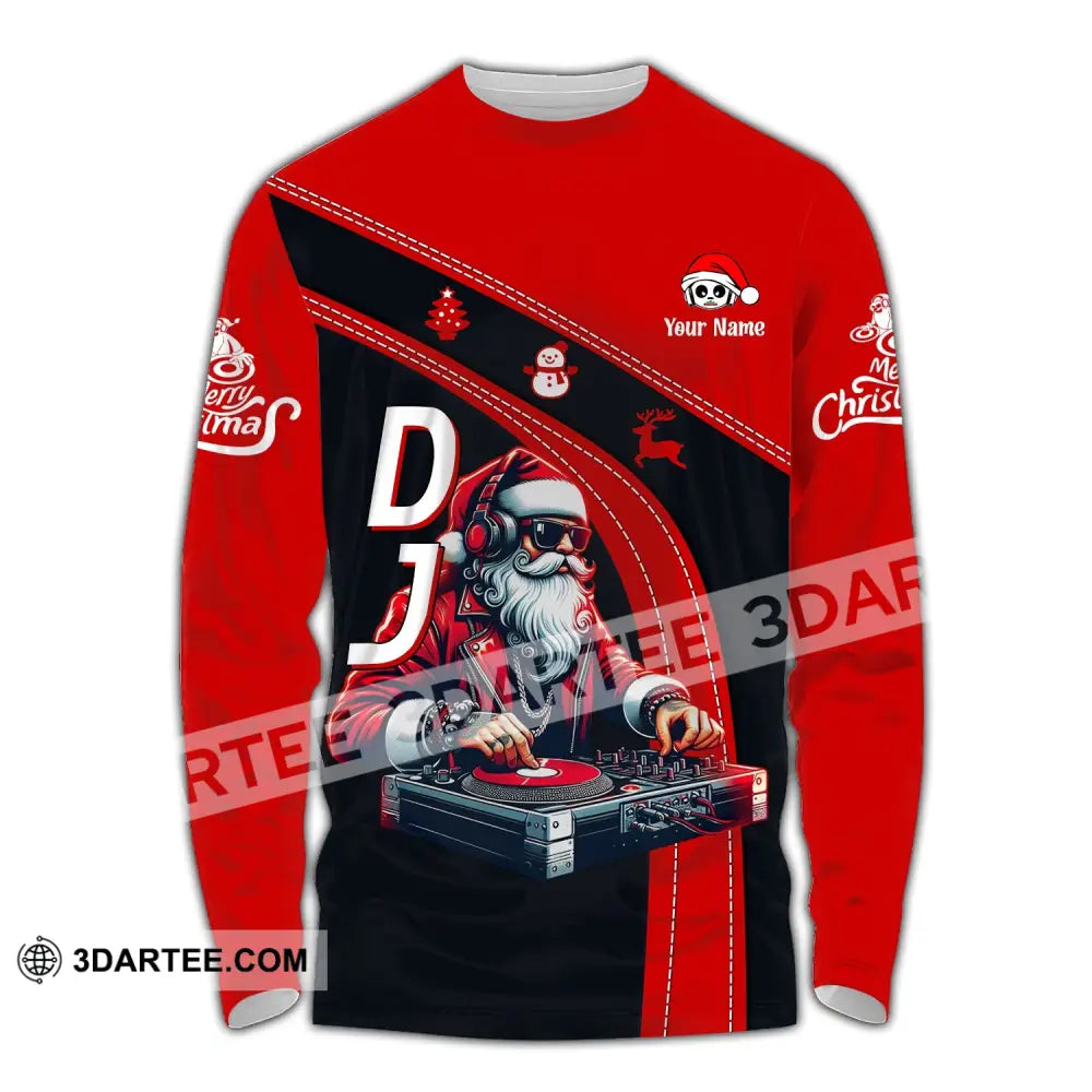 Unisex Shirt - Custom Name Dj Santa Long Sleeve / S T-Shirt