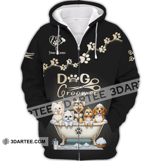 Unisex Shirt Custom Name Dog Groomer Grooming Salon For Groomers Zipper Hoodie / S T-Shirt