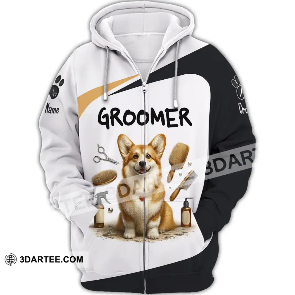 Unisex Shirt Custom Name Dog Groomer Grooming T-Shirt Groomers For Zipper Hoodie / S