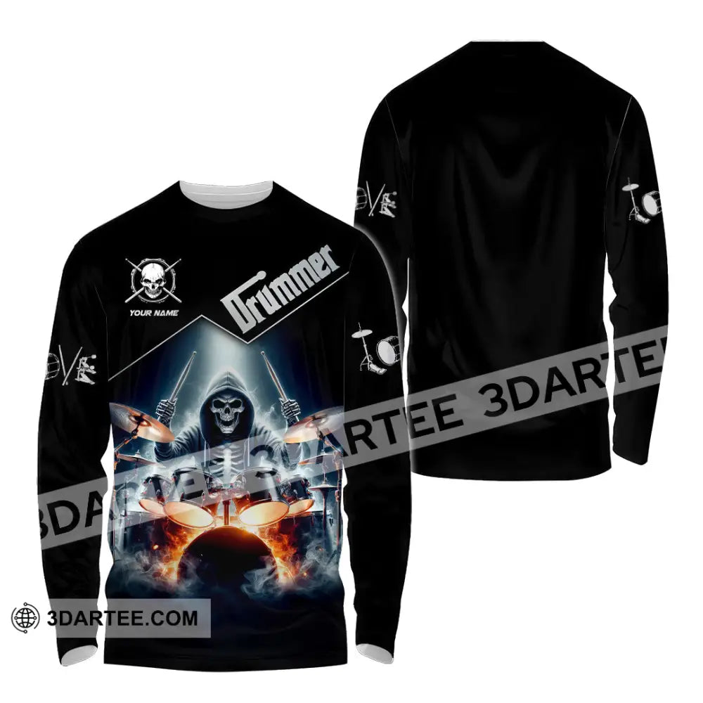 Unisex Shirt Custom Name Drummer Drumming Lover Polo Long Sleeve Gift / S T-Shirt