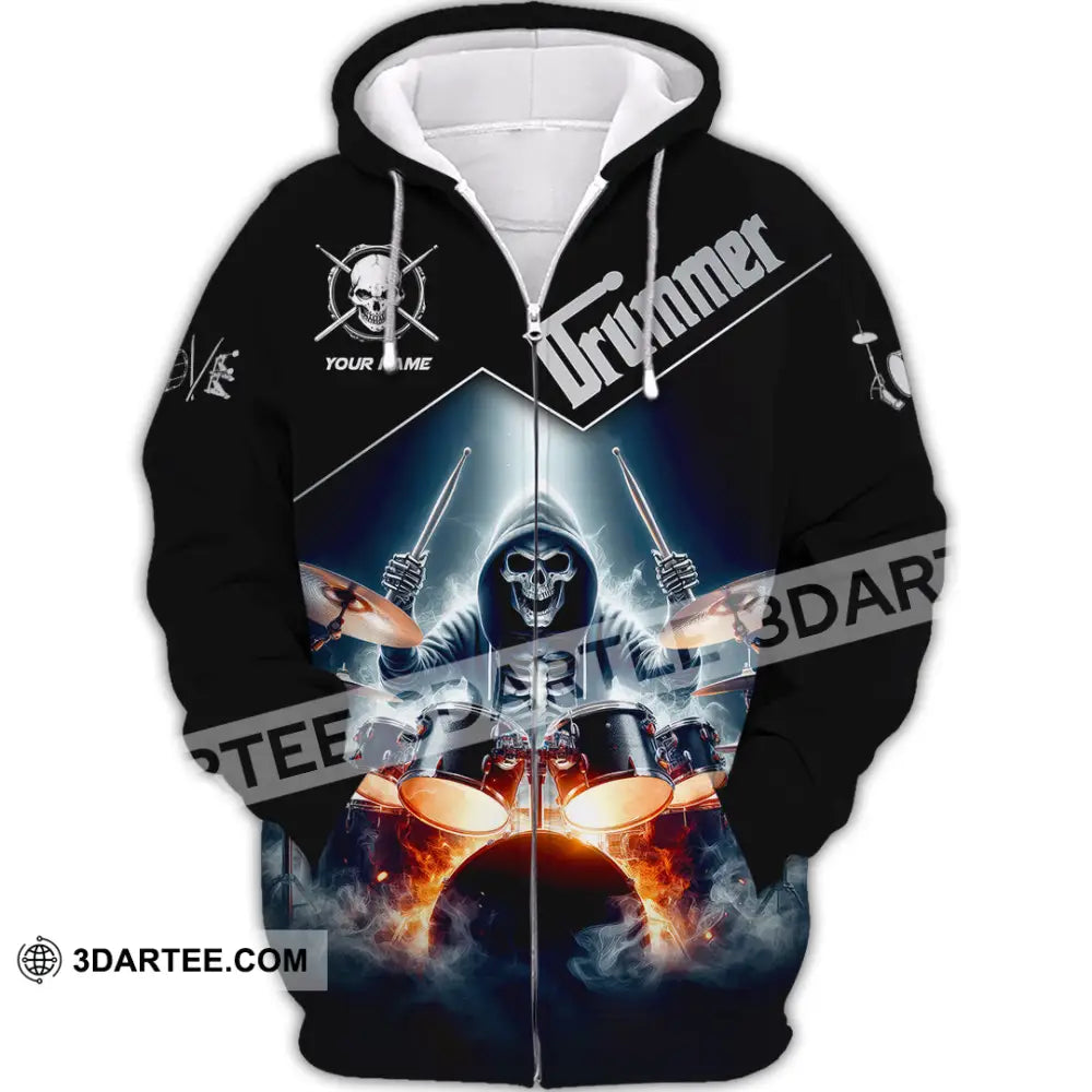 Unisex Shirt Custom Name Drummer Drumming Lover Polo Long Sleeve Gift Zipper Hoodie / S T-Shirt