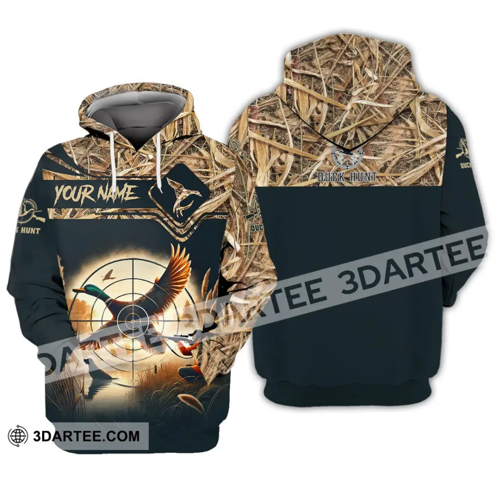 Unisex Shirt Custom Name Duck Hunter Hunting Polo Long Sleeve Animal T-Shirt Hoodie / S T-Shirt