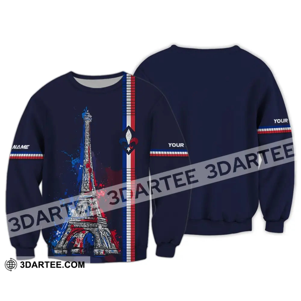 Unisex Shirt - Custom Name Eiffel Tower France Color Long Sleeve / S T-Shirt