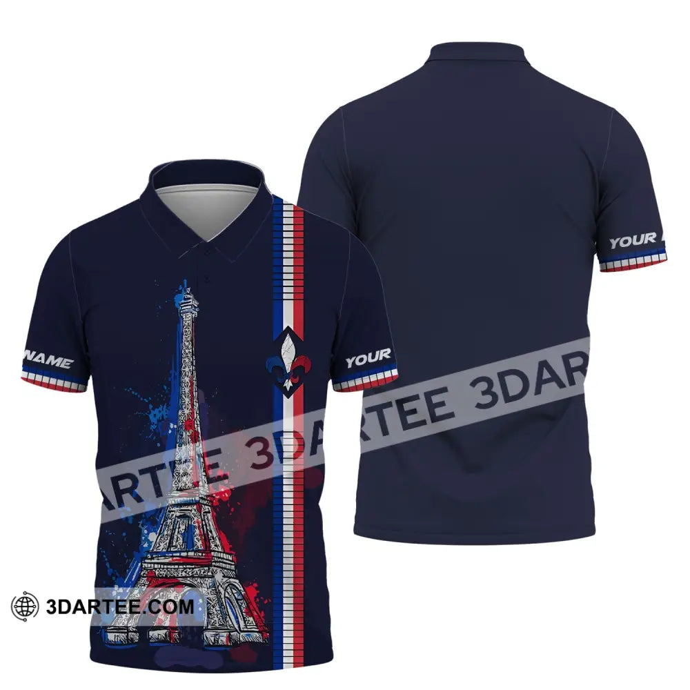 Unisex Shirt - Custom Name Eiffel Tower France Color Polo / S T-Shirt