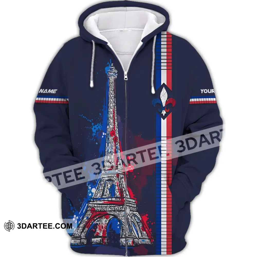 Unisex Shirt - Custom Name Eiffel Tower France Color Zipper Hoodie / S T-Shirt