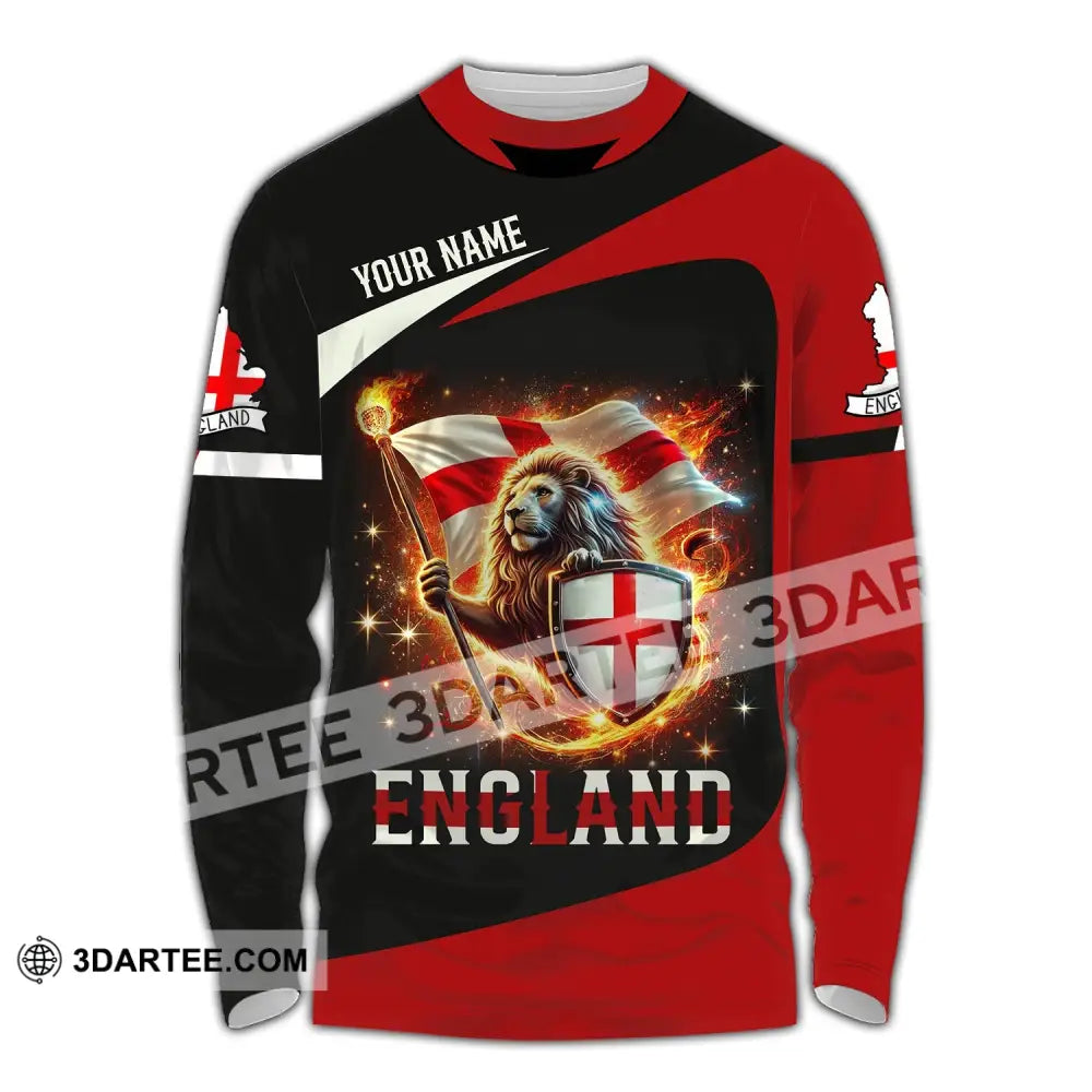 Unisex Shirt - Custom Name England Fire Lion Long Sleeve / S T-Shirt