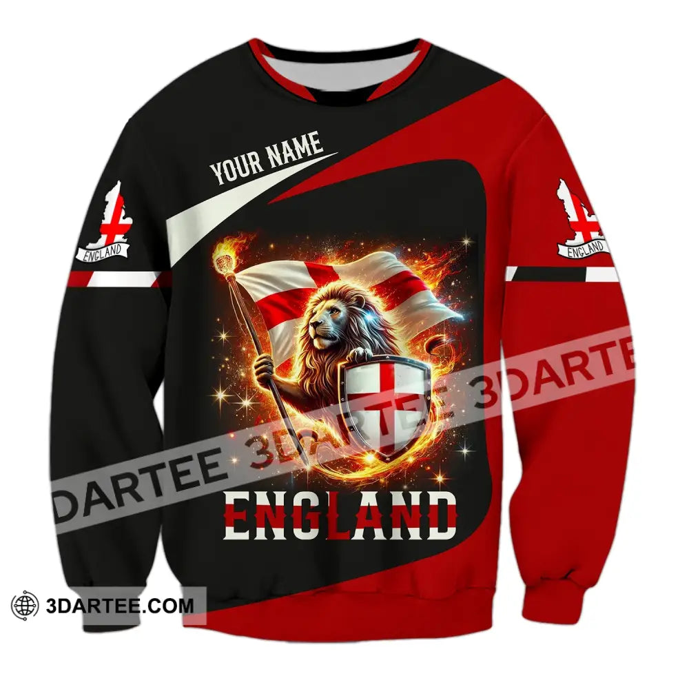 Unisex Shirt - Custom Name England Fire Lion Long Sleeve / S T-Shirt