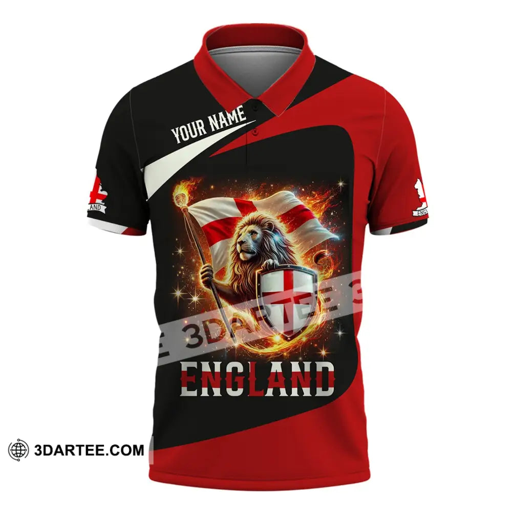 Unisex Shirt - Custom Name England Fire Lion Polo / S T-Shirt