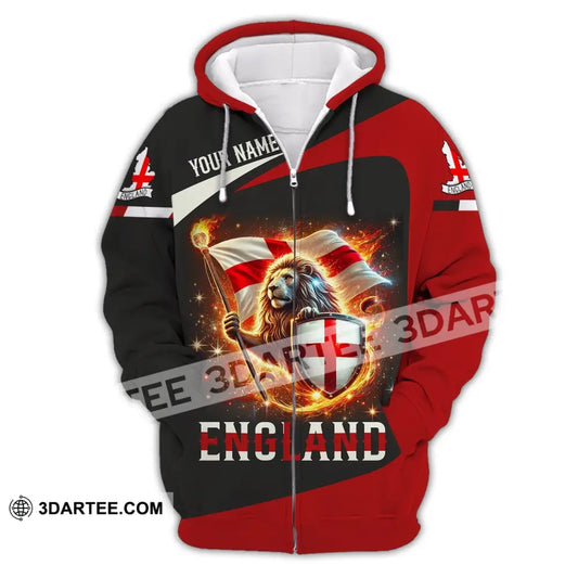 Unisex Shirt - Custom Name England Fire Lion Zipper Hoodie / S T-Shirt