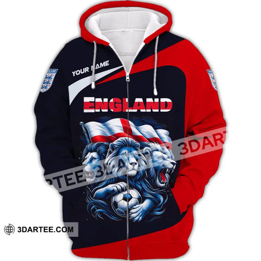 Unisex Shirt Custom Name England Football Polo Long Sleeve Soccer Lover Zipper Hoodie / S T-Shirt