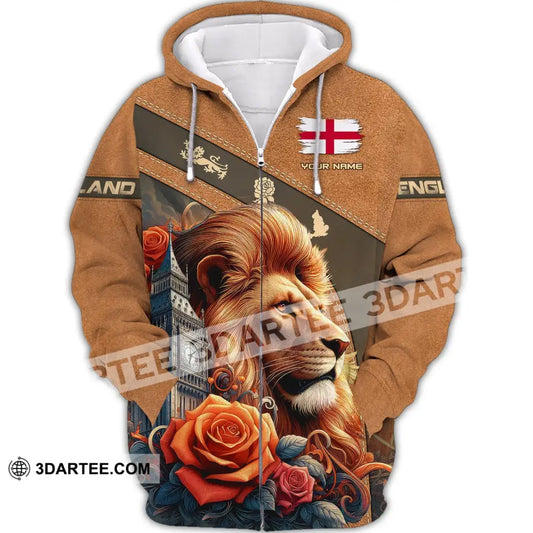 Unisex Shirt Custom Name England Love Polo Long Sleeve English Zipper Hoodie / S T-Shirt