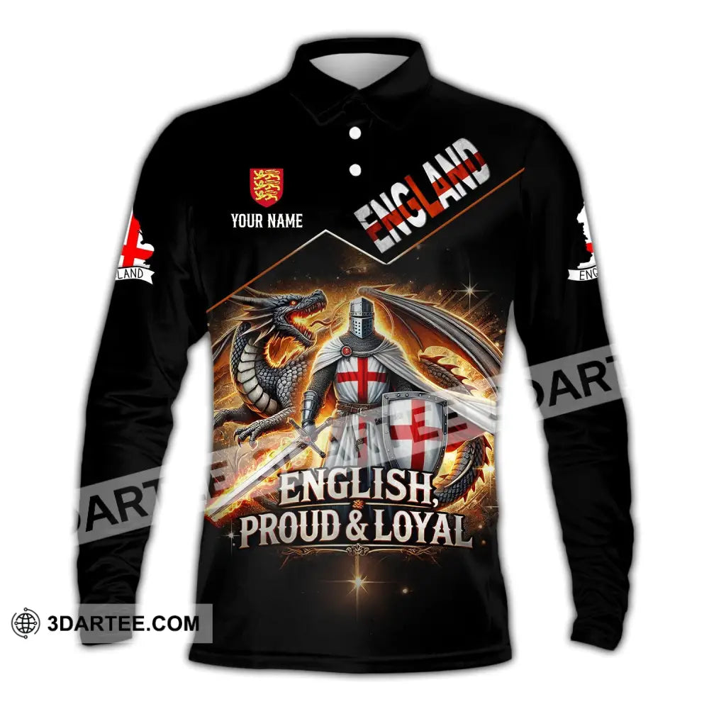 Unisex Shirt - Custom Name English Proud & Loyal Long Sleeve Polo / S T-Shirt