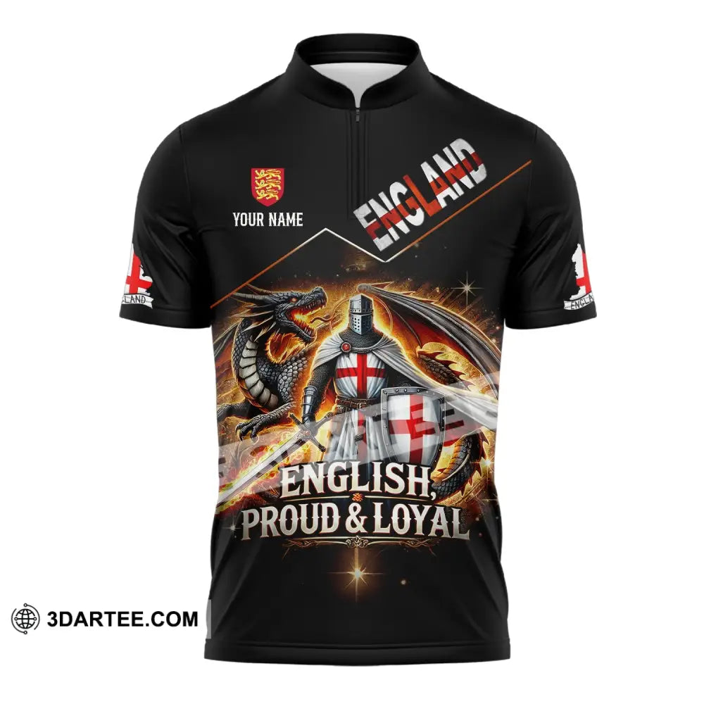 Unisex Shirt - Custom Name English Proud & Loyal Zipper Polo / S T-Shirt